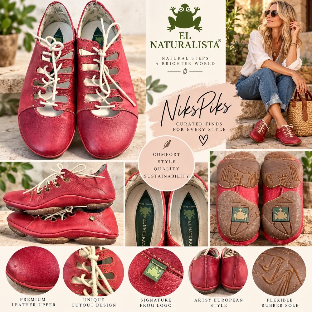 El Naturalista Red Leather Cutout Lace Up Shoes Womens EU 36 US 6 Boho